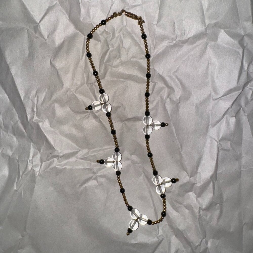 15" Black and Clear Beaded Necklace with Gold-tone Accents